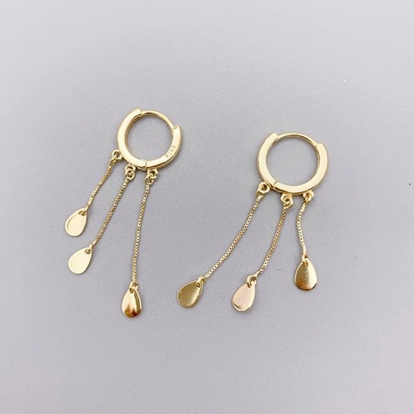 925 Sterling Silver Chain Drop Hoop Earrings D8 - Picture 2 of 8